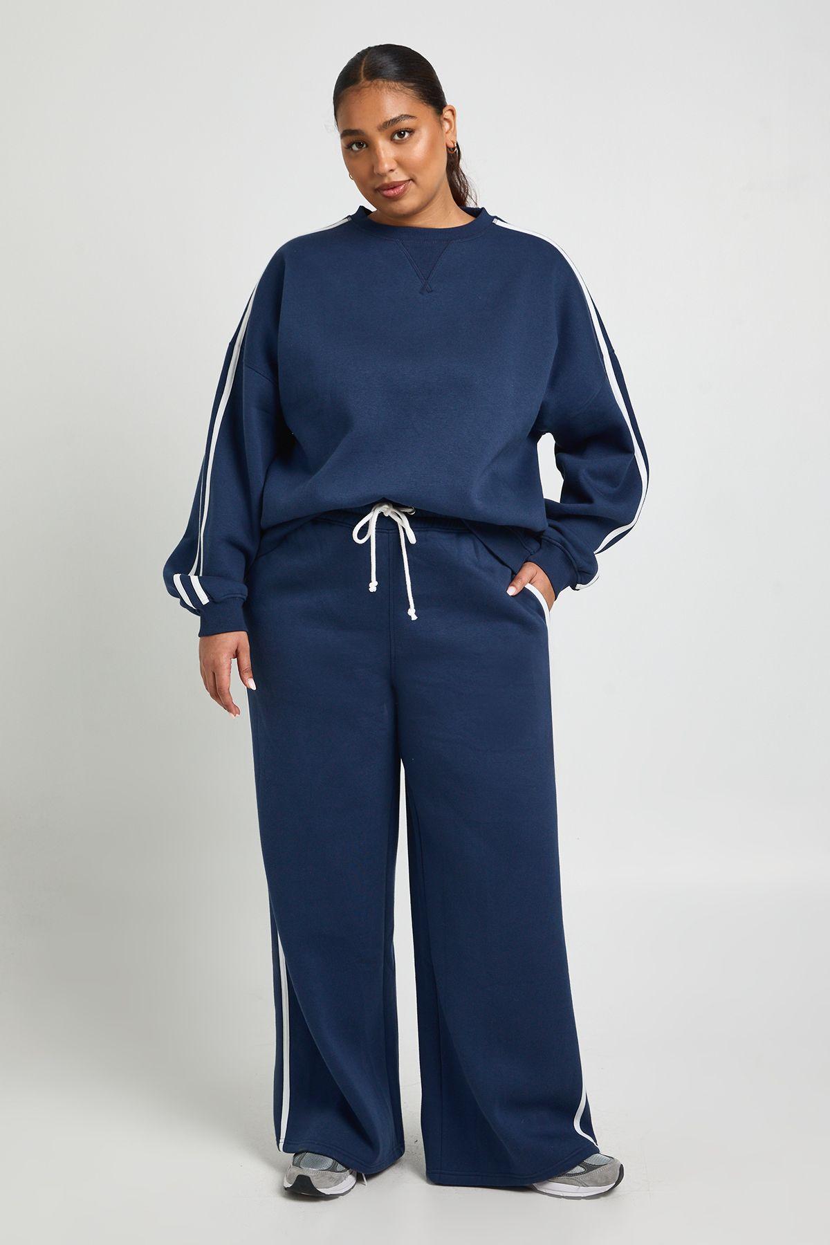 Plus Side Stripe Wide Leg Joggers by BOOHOO