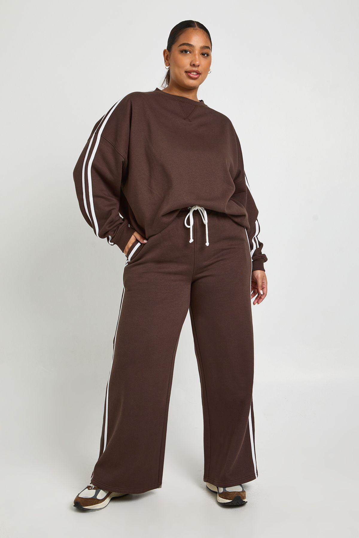 Plus Side Stripe Wide Leg Joggers by BOOHOO