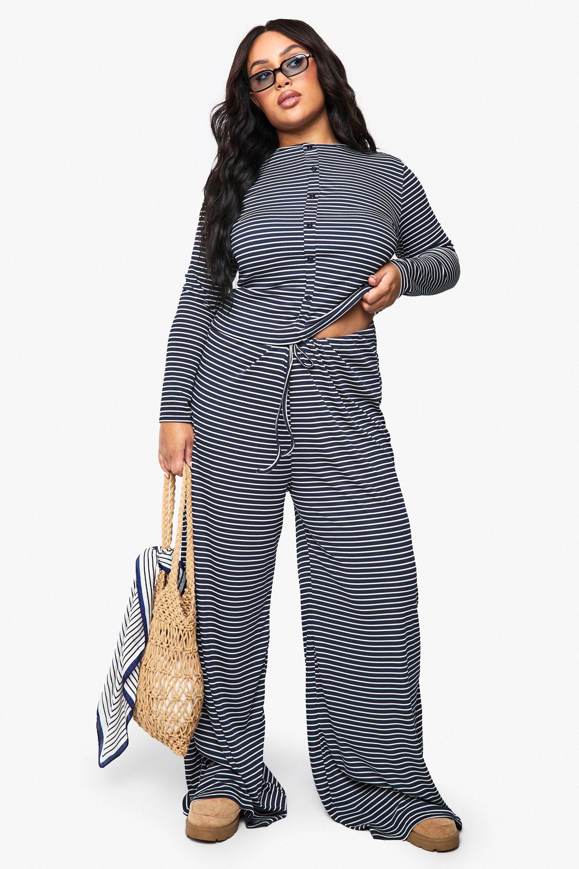 Plus Single Drawstring Waist Trouser - Stripe by BOOHOO
