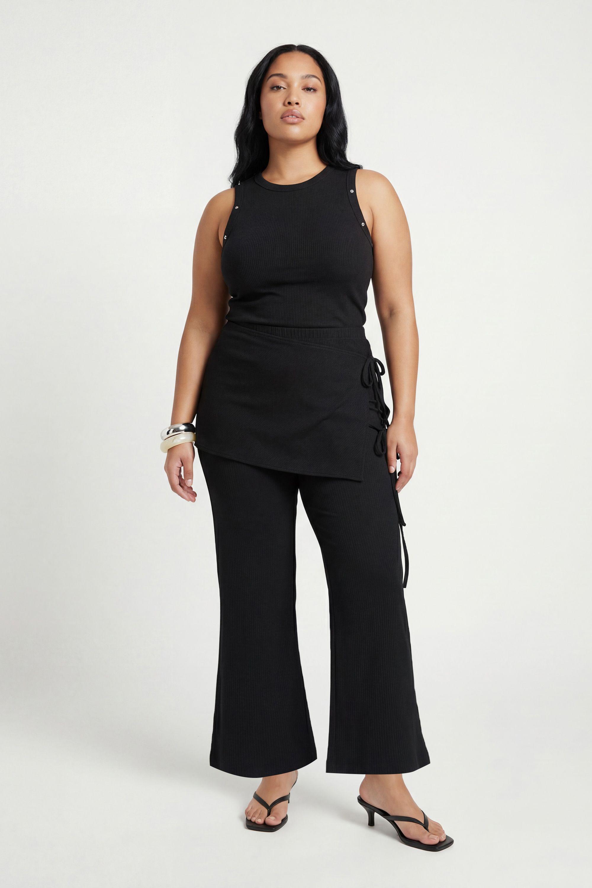 Plus Skirt Wrap Over Ribbed Trouser by BOOHOO
