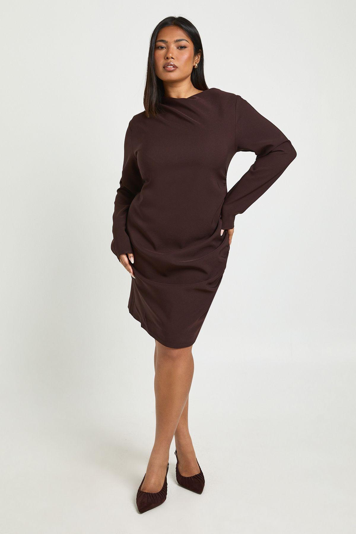 Plus Sleeve Ruched Mini Dress by BOOHOO