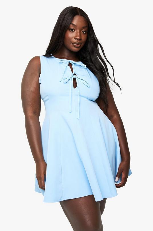 Plus Sleeveless Bow Detail Skater Dress by BOOHOO