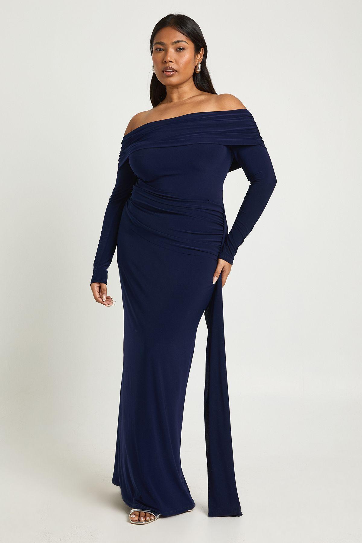 Plus Slinky Bardot Column Maxi Dress by BOOHOO Plus Slinky Bardot Column Maxi Dress by BOOHOO
