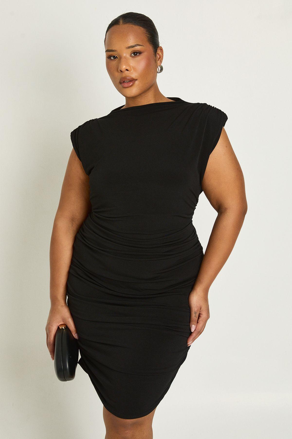 Plus Slinky Shoulder Pad Mini Dress by BOOHOO