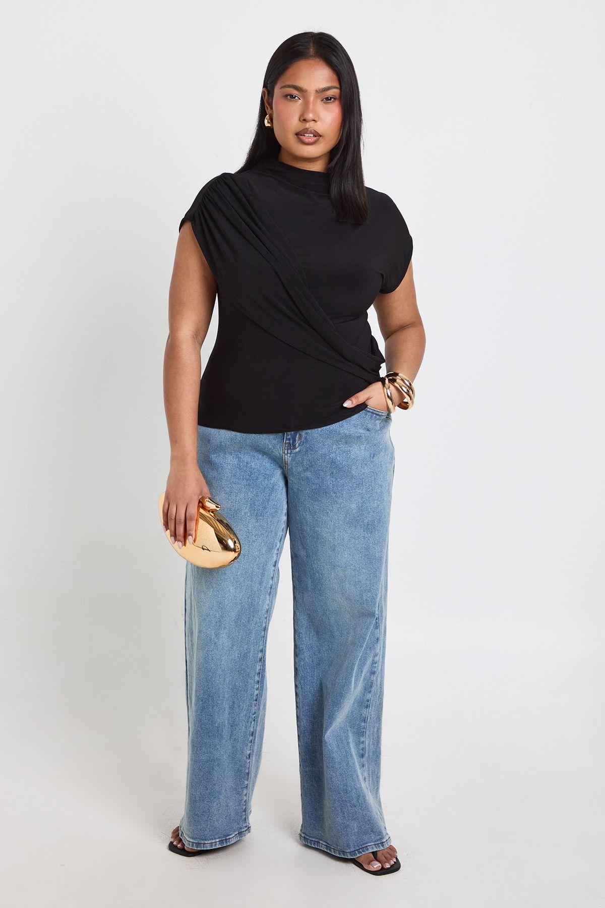 Plus Slinky Wrap Detail Short Sleeve Top by BOOHOO