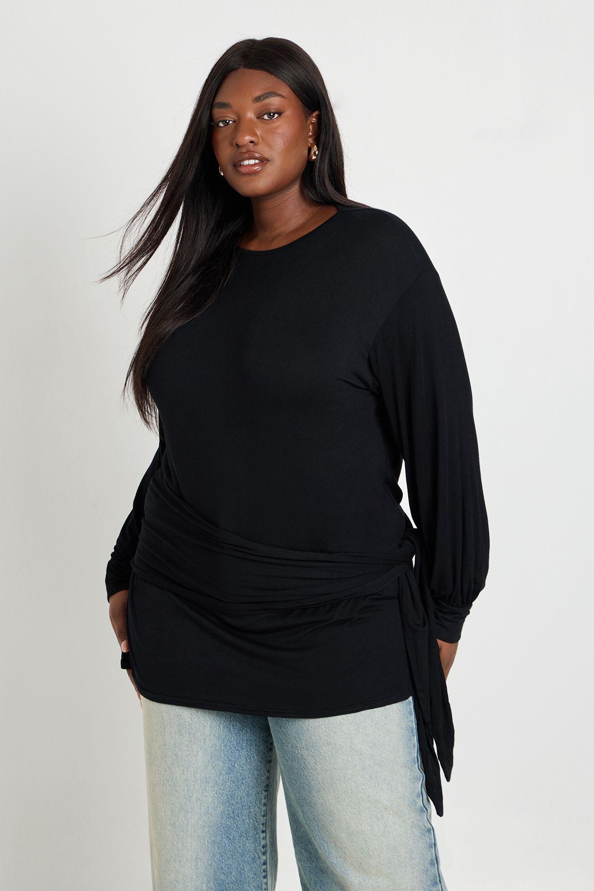 Plus Slouchy Wrap Over Long Sleeve Top by BOOHOO