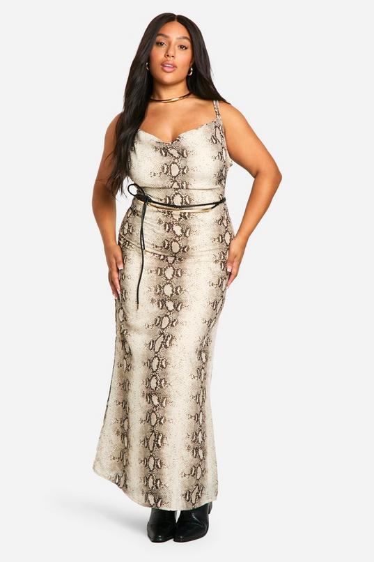 Plus Snake Chiffon Cowl Maxi Dress by BOOHOO