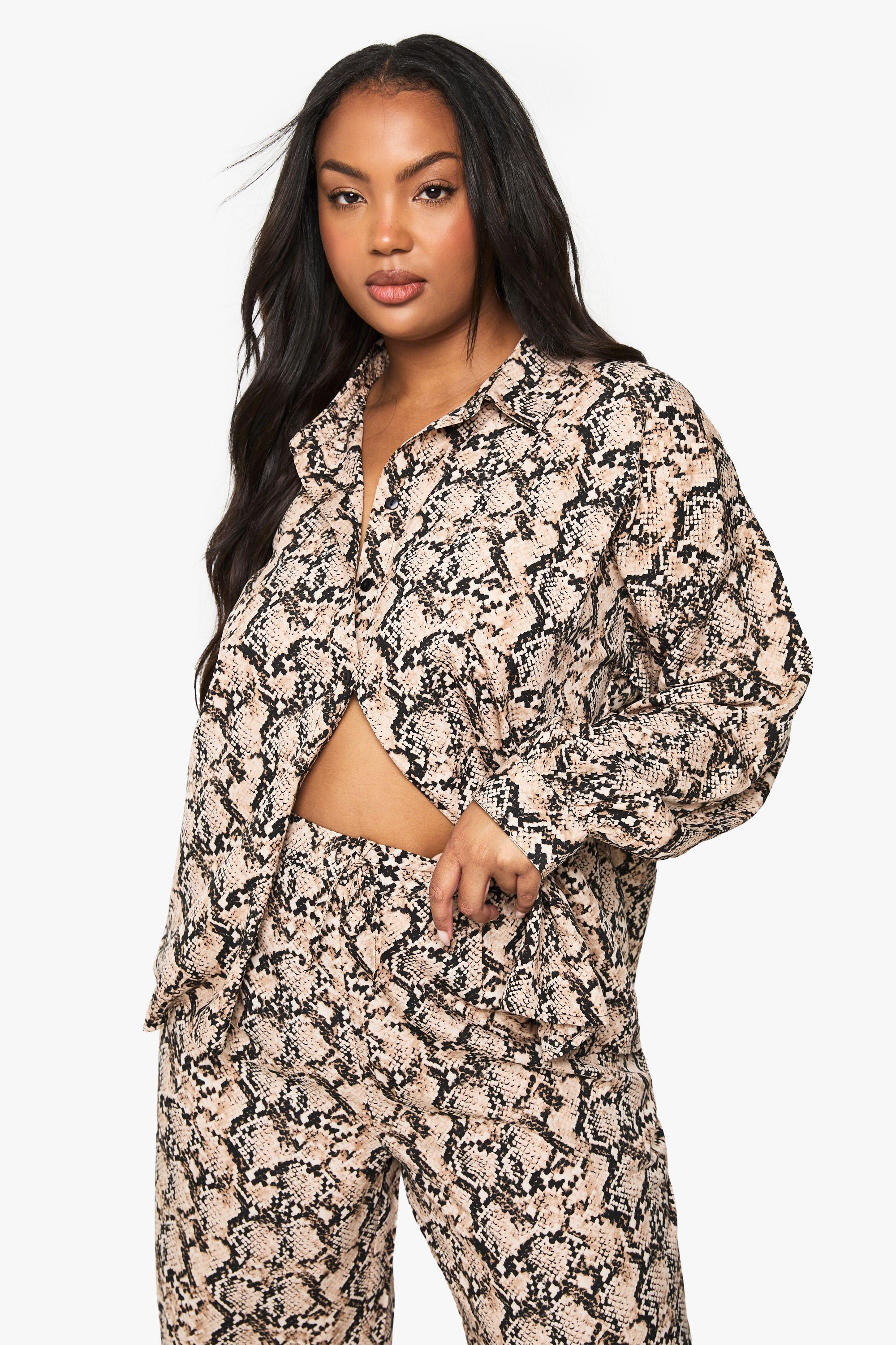 Plus Snake Print Basic Long Sleeve Shirt by BOOHOO