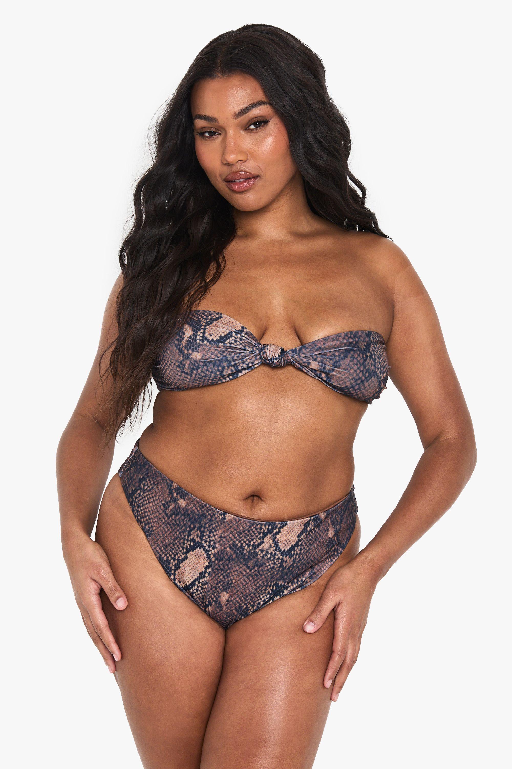 Plus Snake Print High Waisted Bikini Bottoms by BOOHOO