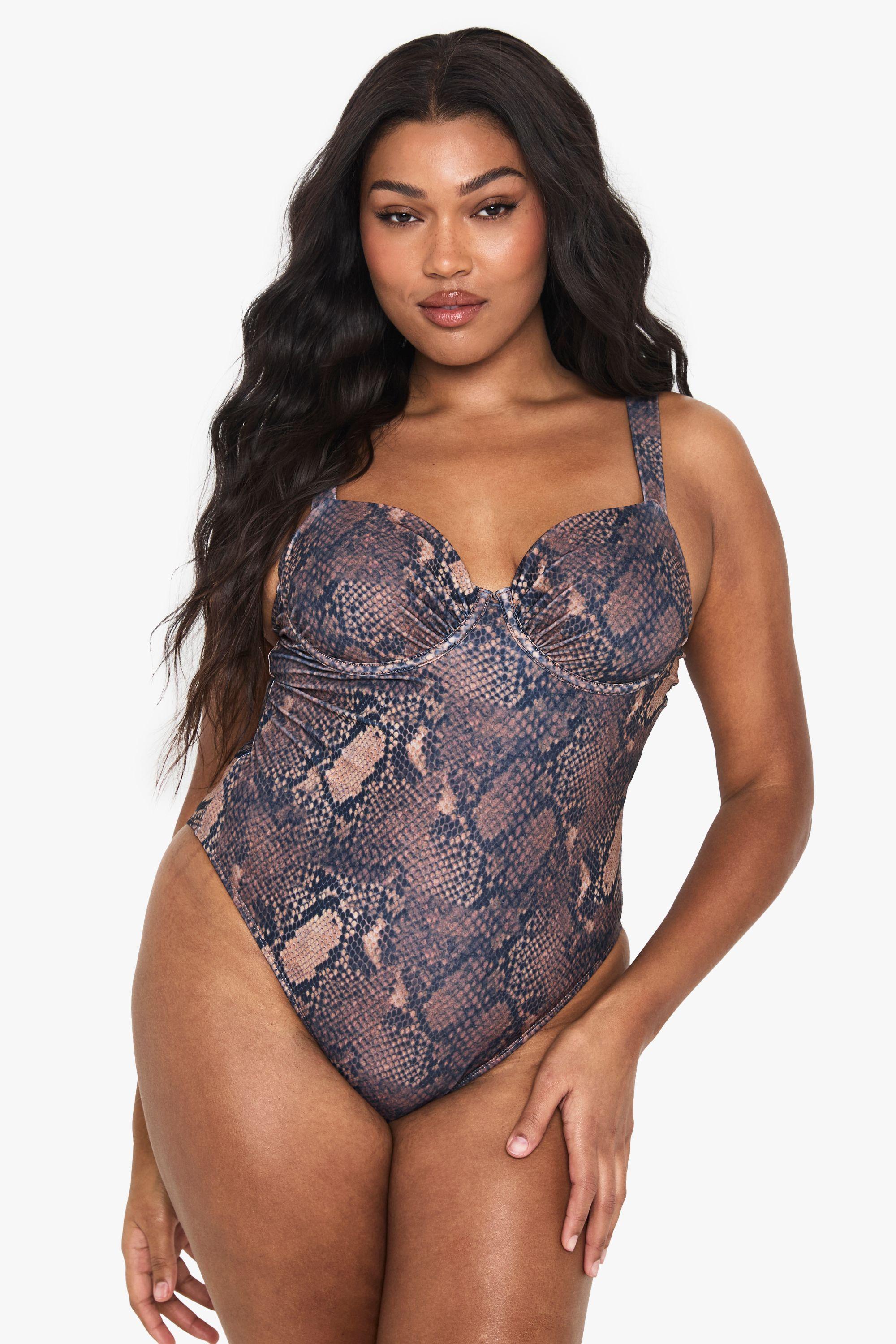 Plus Snake Print Underwire Swimsuit by BOOHOO