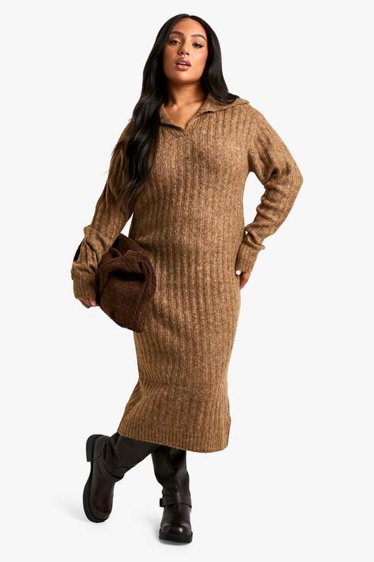 Plus Soft Knit Thick Rib Collar Detail Maxi Dress by BOOHOO