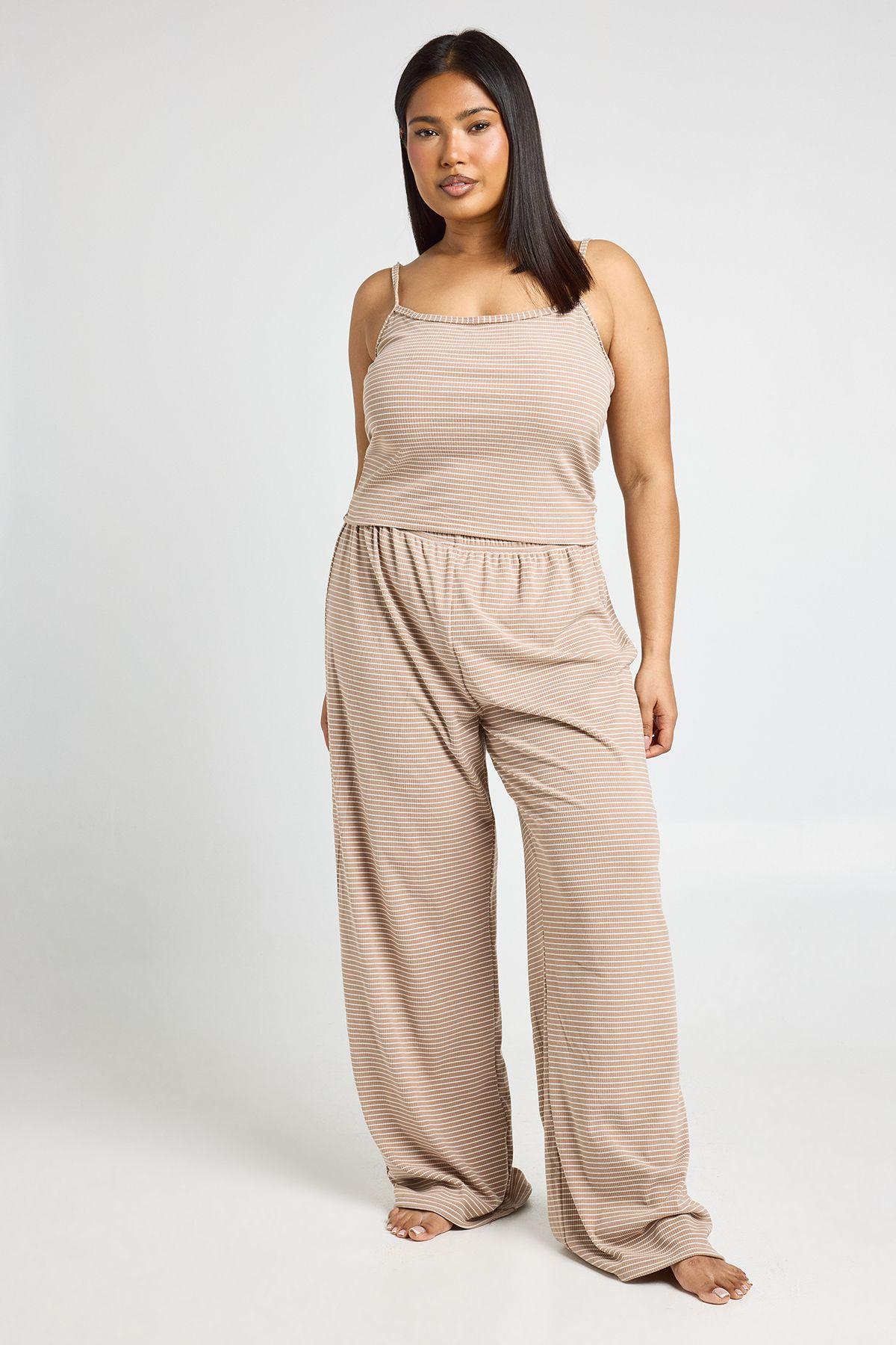 Plus Soft Rib Stripe Cami & Trouser Pyjama Set by BOOHOO