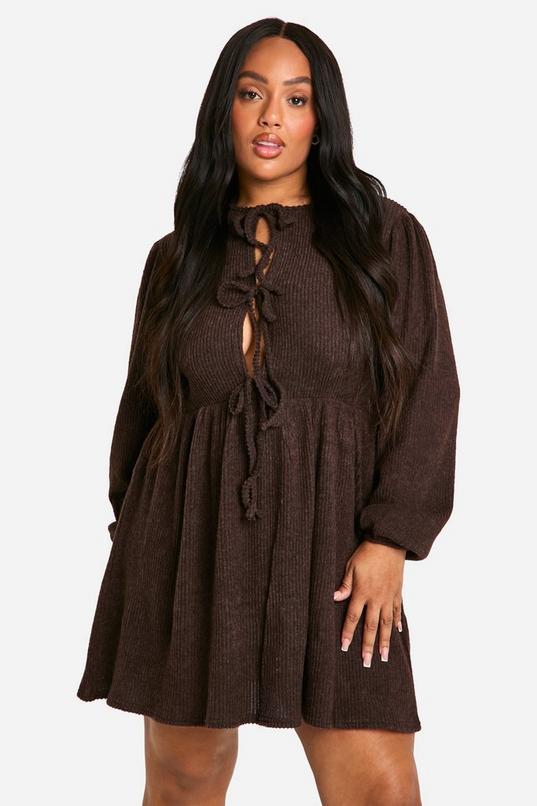 Plus Soft Rib Tie Front Smock Dress by BOOHOO