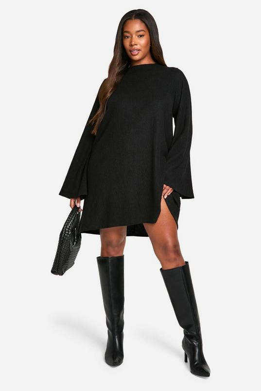 Plus Soft Rib Tie back Smock Dress by BOOHOO