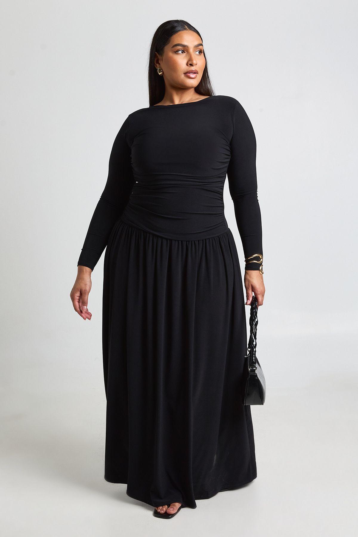 Plus Soft Ruched Long Sleeve Maxi Dress by BOOHOO