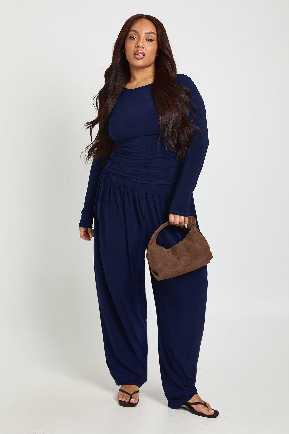Plus Soft Ruched Long Sleeve Top And Balloon Trouser Co Ord by BOOHOO
