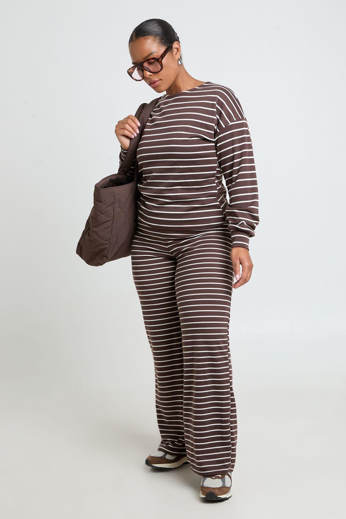 Plus Soft Stripe Wide Leg Trousers by BOOHOO