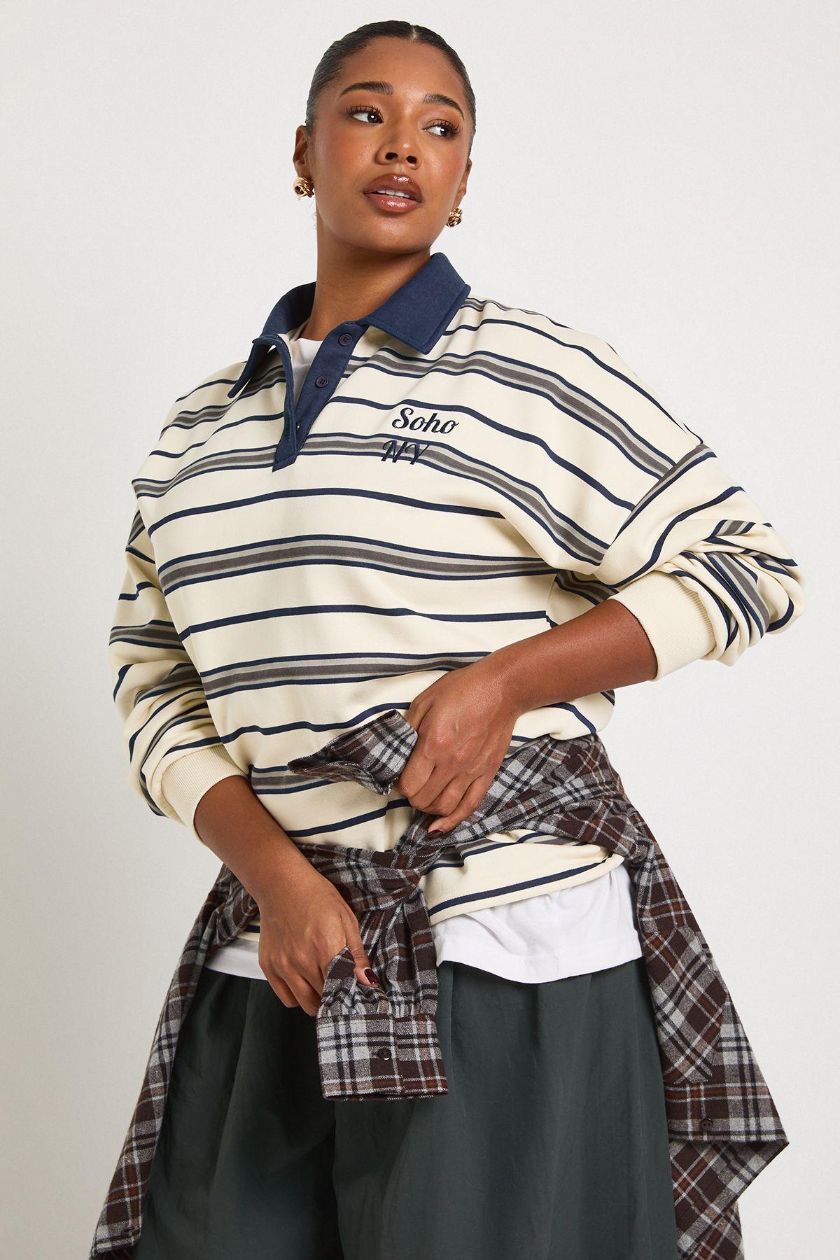 Plus Soho NY Stripe Rugby Sweatshirt by BOOHOO