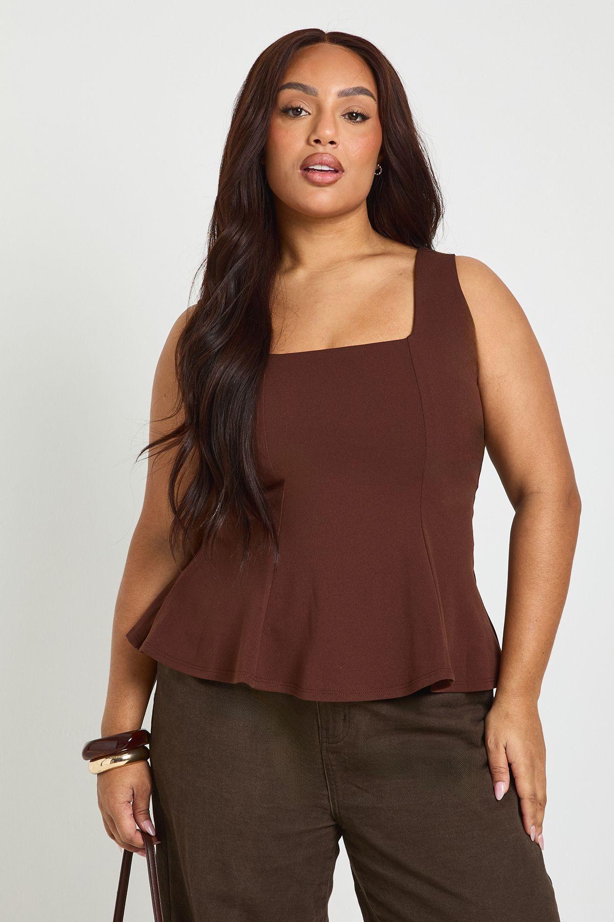 Plus Square Neck Peplum Top by BOOHOO
