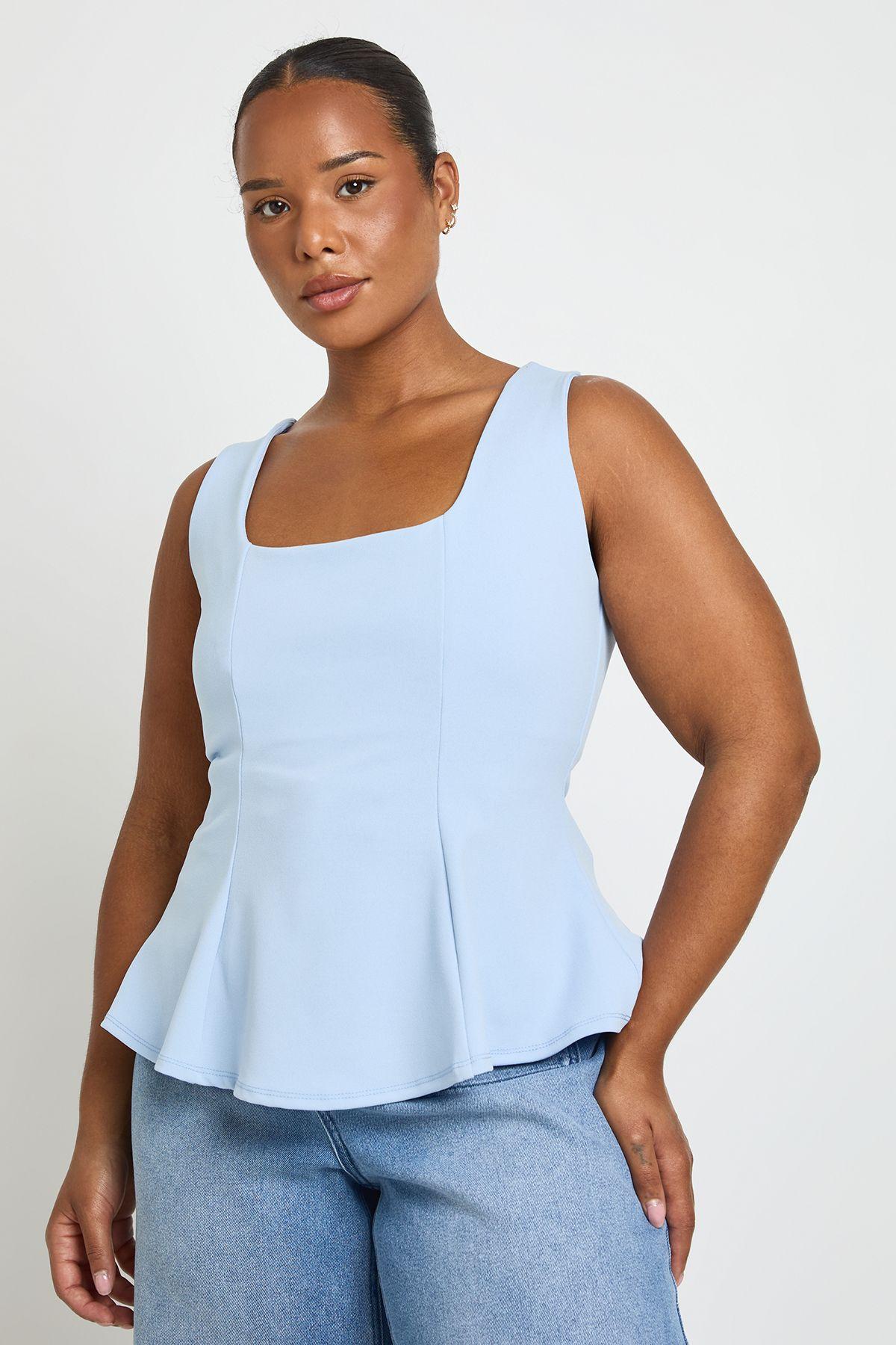 Plus Square Neck Peplum Top by BOOHOO