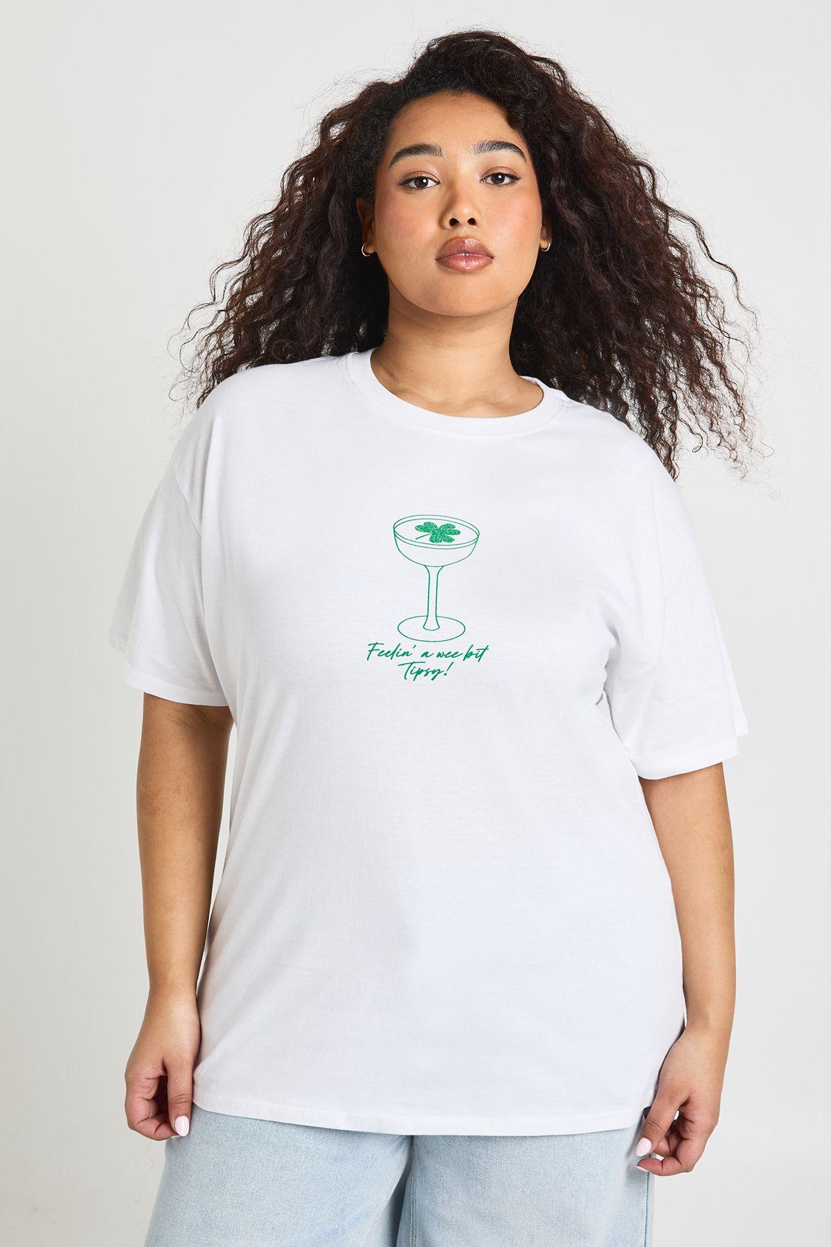 Plus St Patricks Shamrock Cocktail T-shirt by BOOHOO