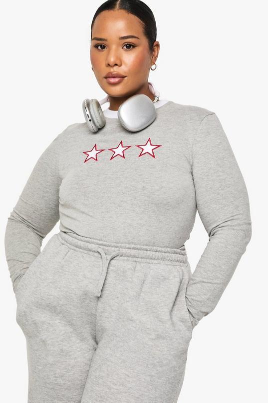 Plus Star Icon Fitted Long Sleeve Top by BOOHOO