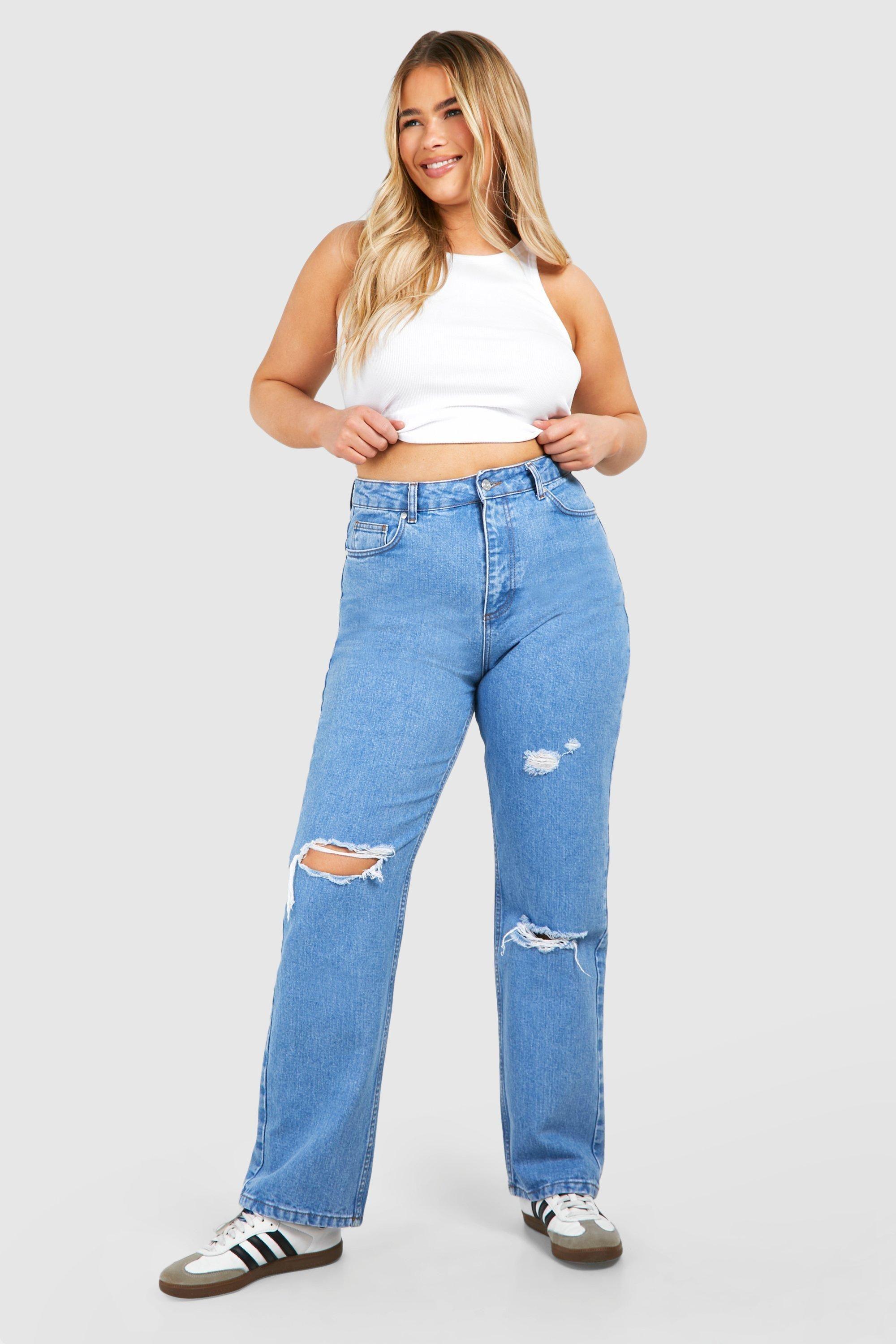 Plus Straight Leg Ripped Jean by BOOHOO