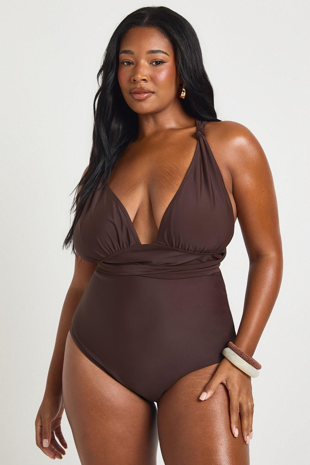 Plus Strap Knot Detail Swimsuit by BOOHOO