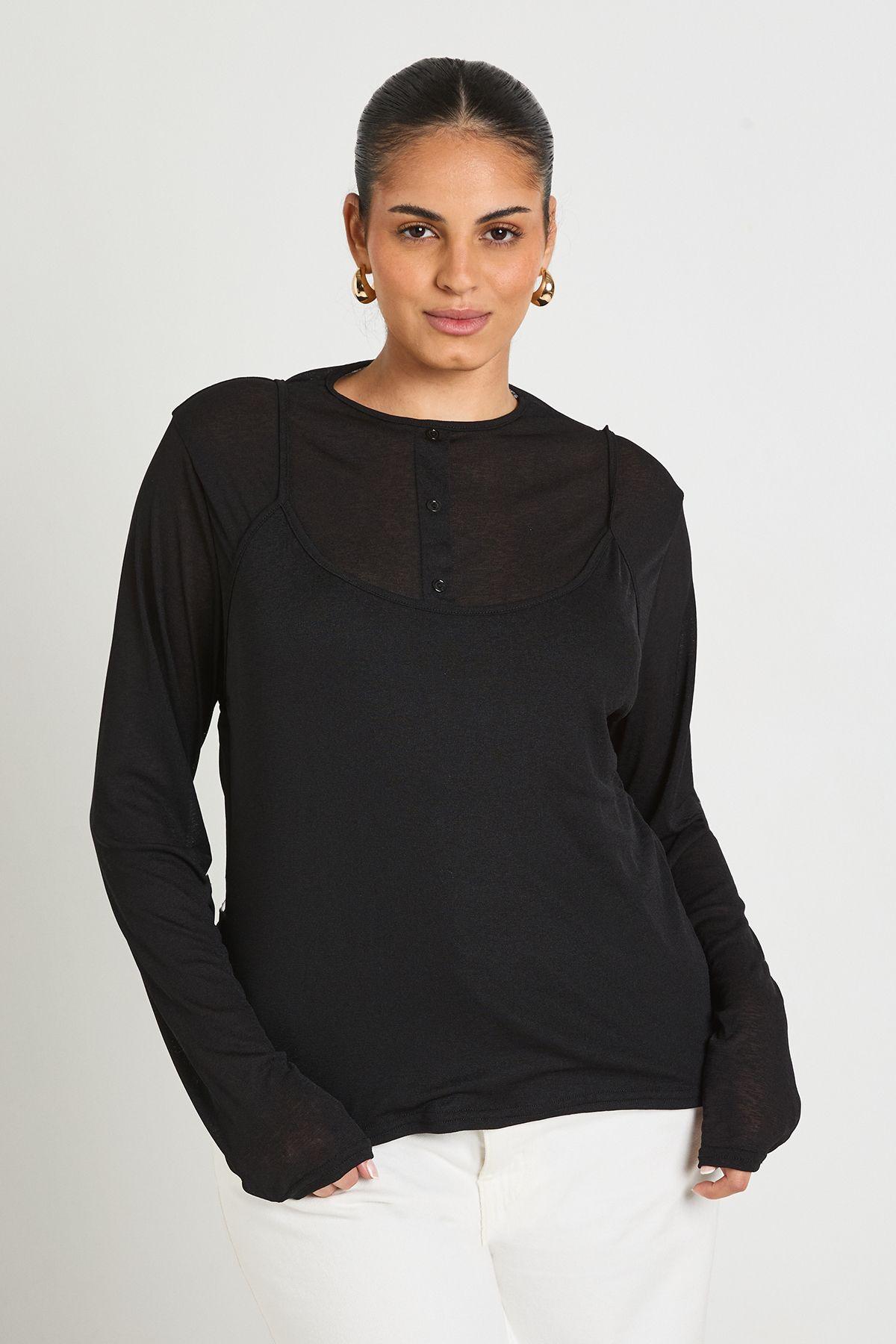 Plus Strappy Double Layer Button Down Top by BOOHOO
