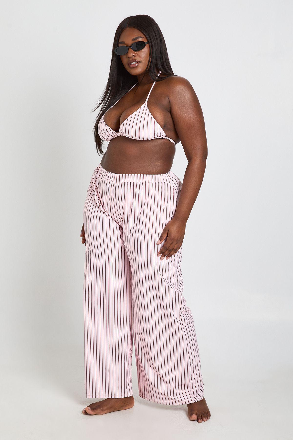 Plus Stripe Beach Trouser by BOOHOO
