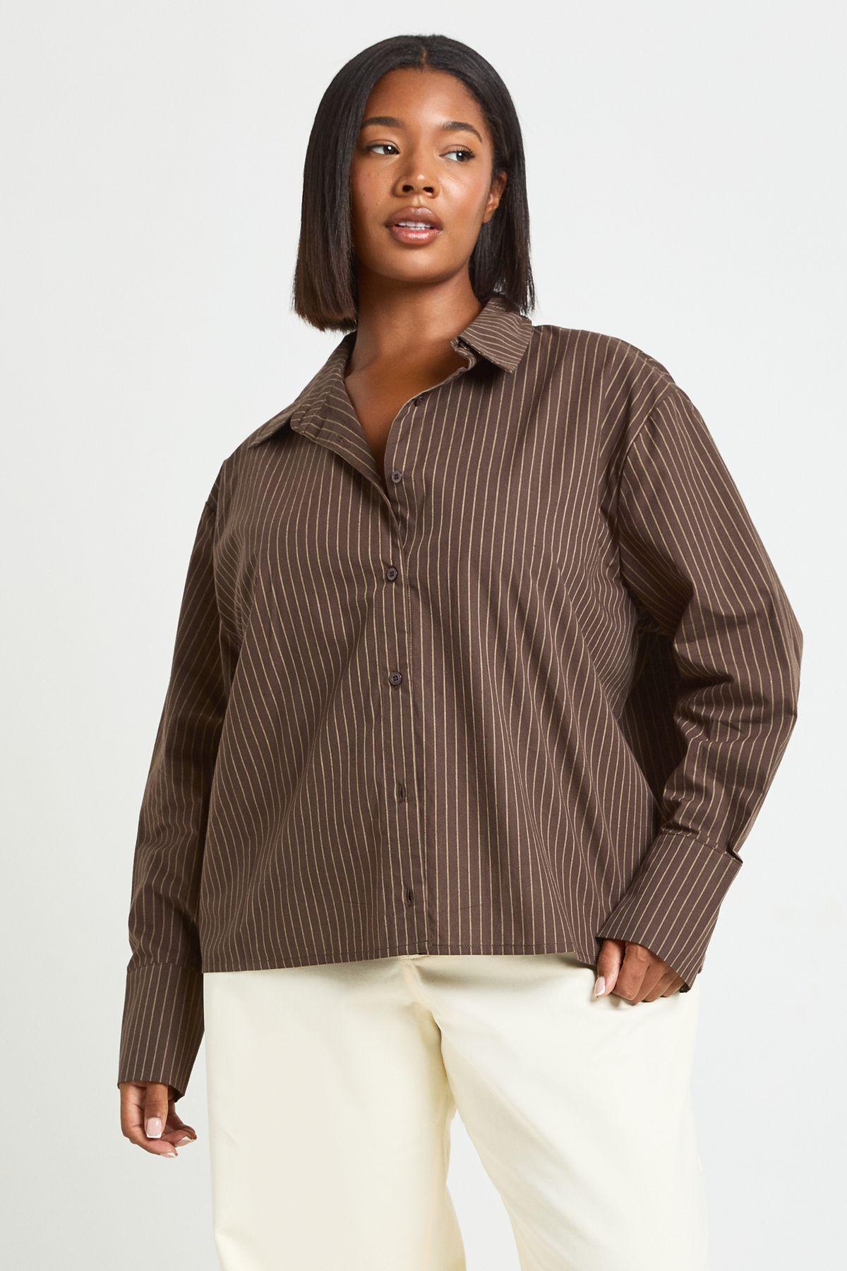 Plus Stripe Boxy Oversized Shirt by BOOHOO