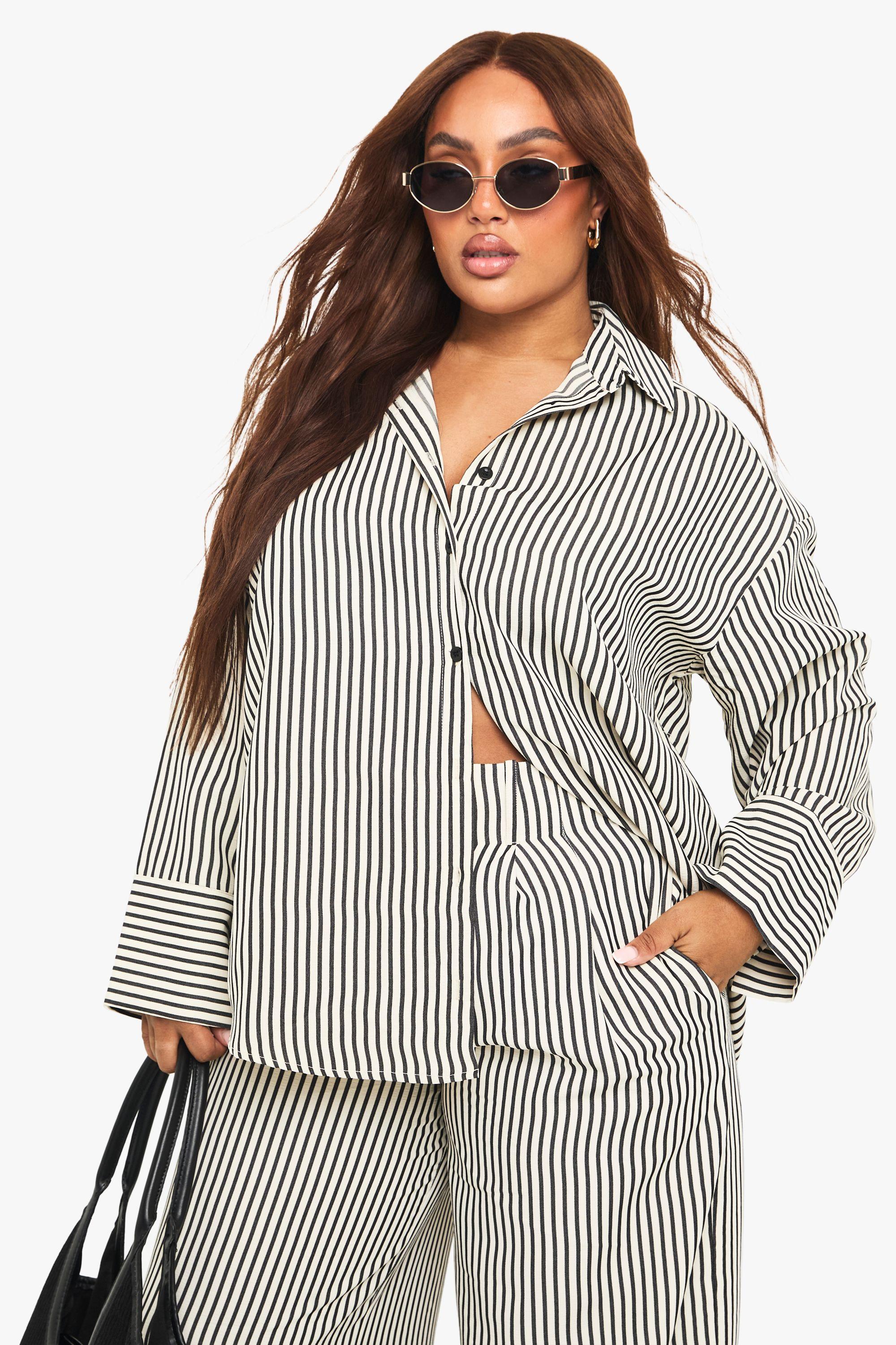 Plus Stripe Button Down Shirt by BOOHOO Plus Stripe Button Down Shirt by BOOHOO