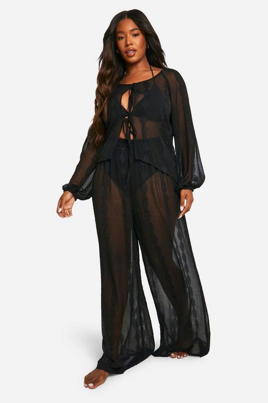 Plus Stripe Chiffon Beach Trouser Set by BOOHOO