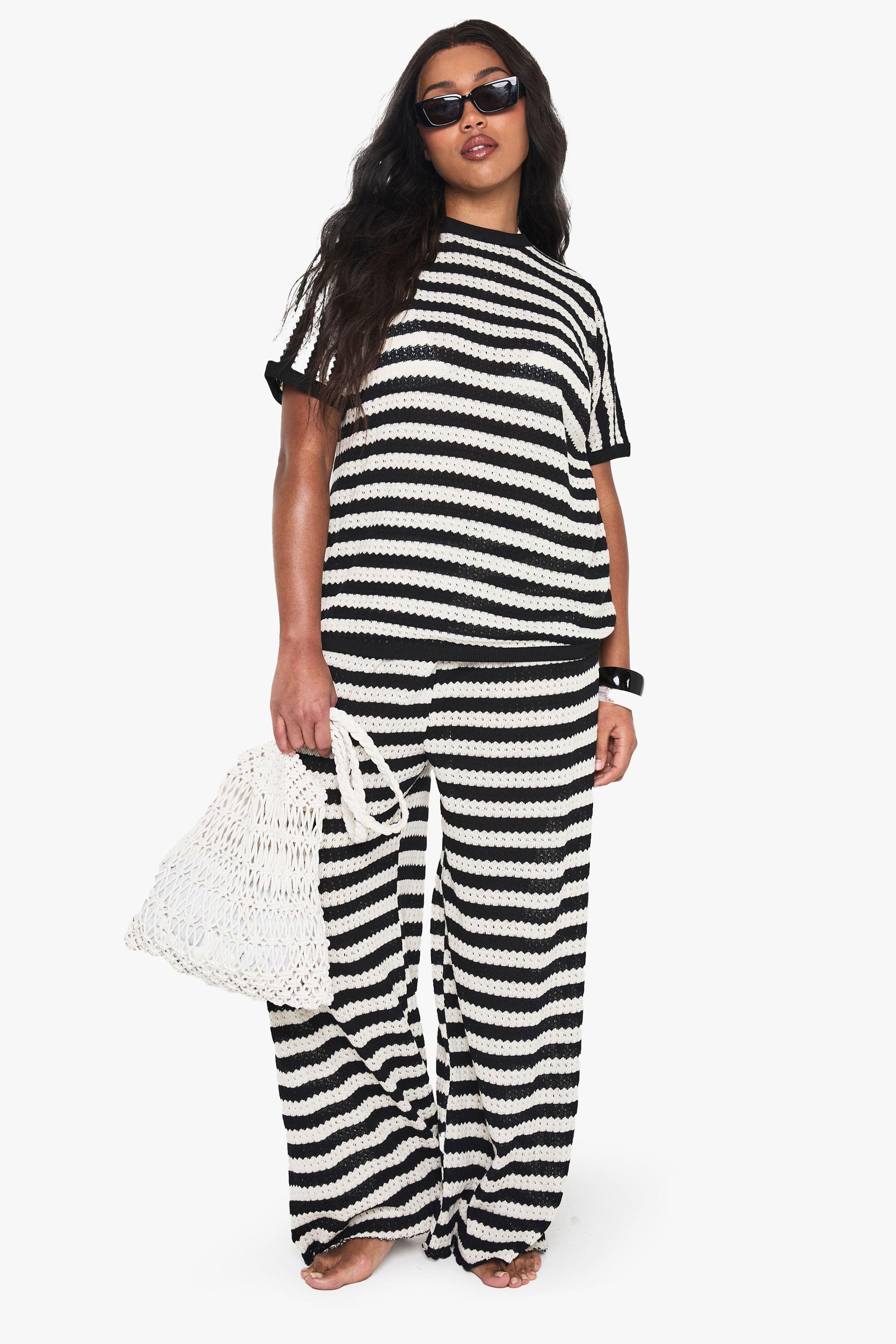 Plus Stripe Crochet Beachwear Set by BOOHOO
