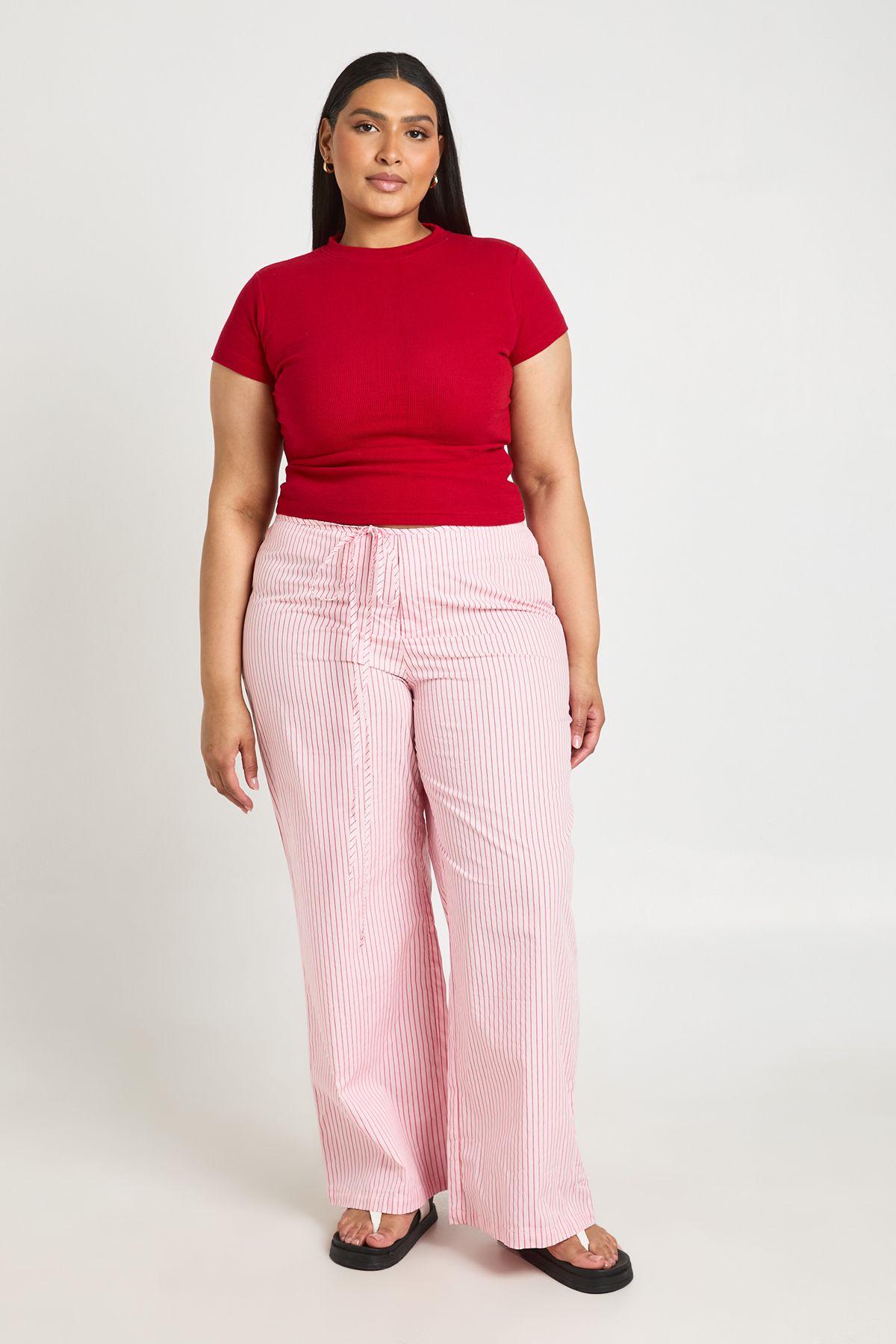 Plus Stripe Elasticated Wiast Wide Leg Trouser by BOOHOO