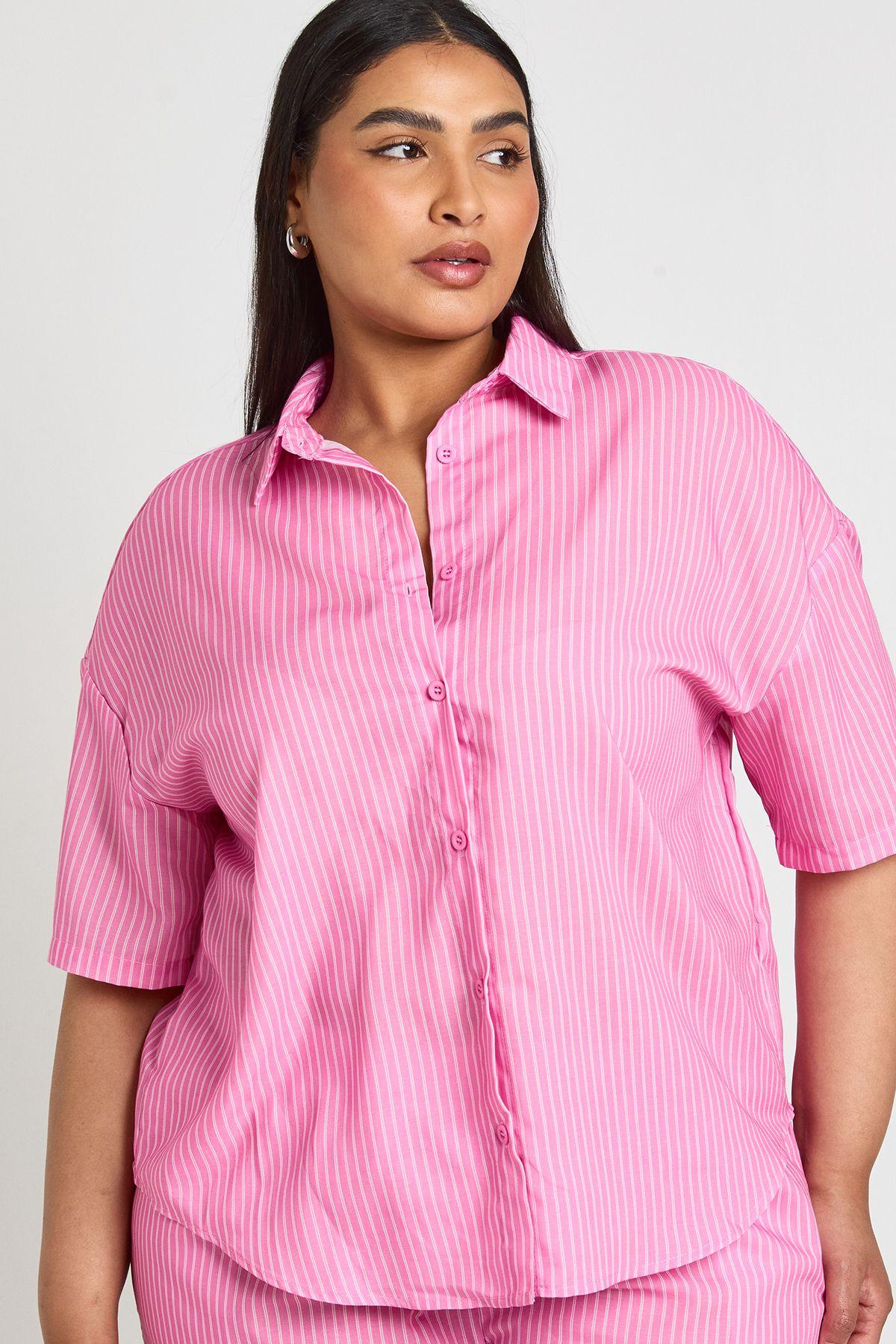 Plus Stripe Oversized Shirt by BOOHOO