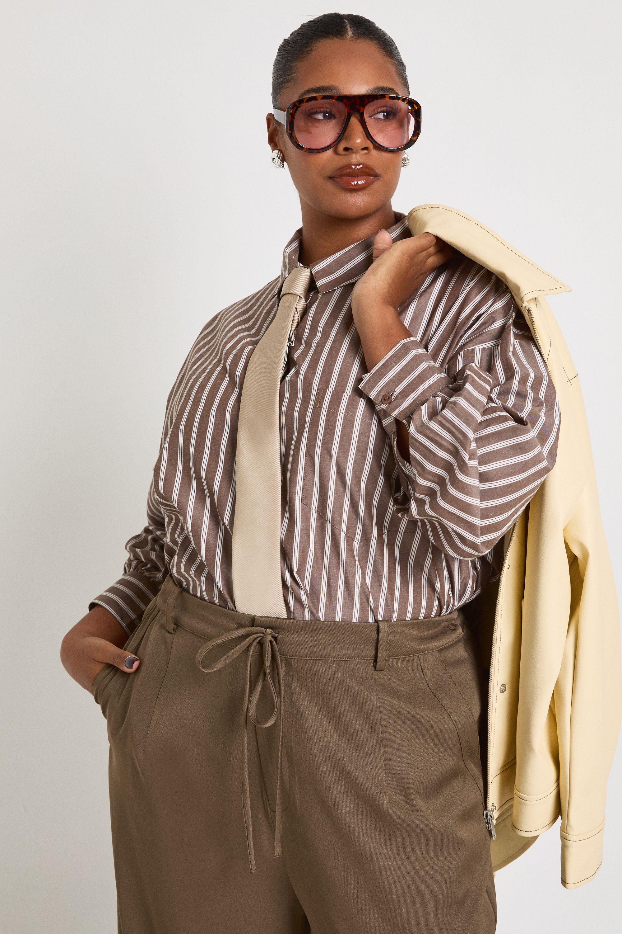 Plus Stripe Oversized Shirt by BOOHOO