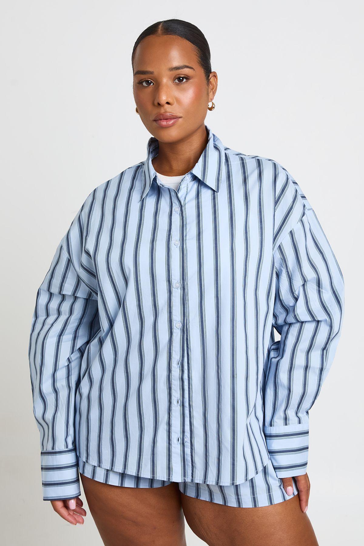 Plus Stripe Oversized Shirt by BOOHOO