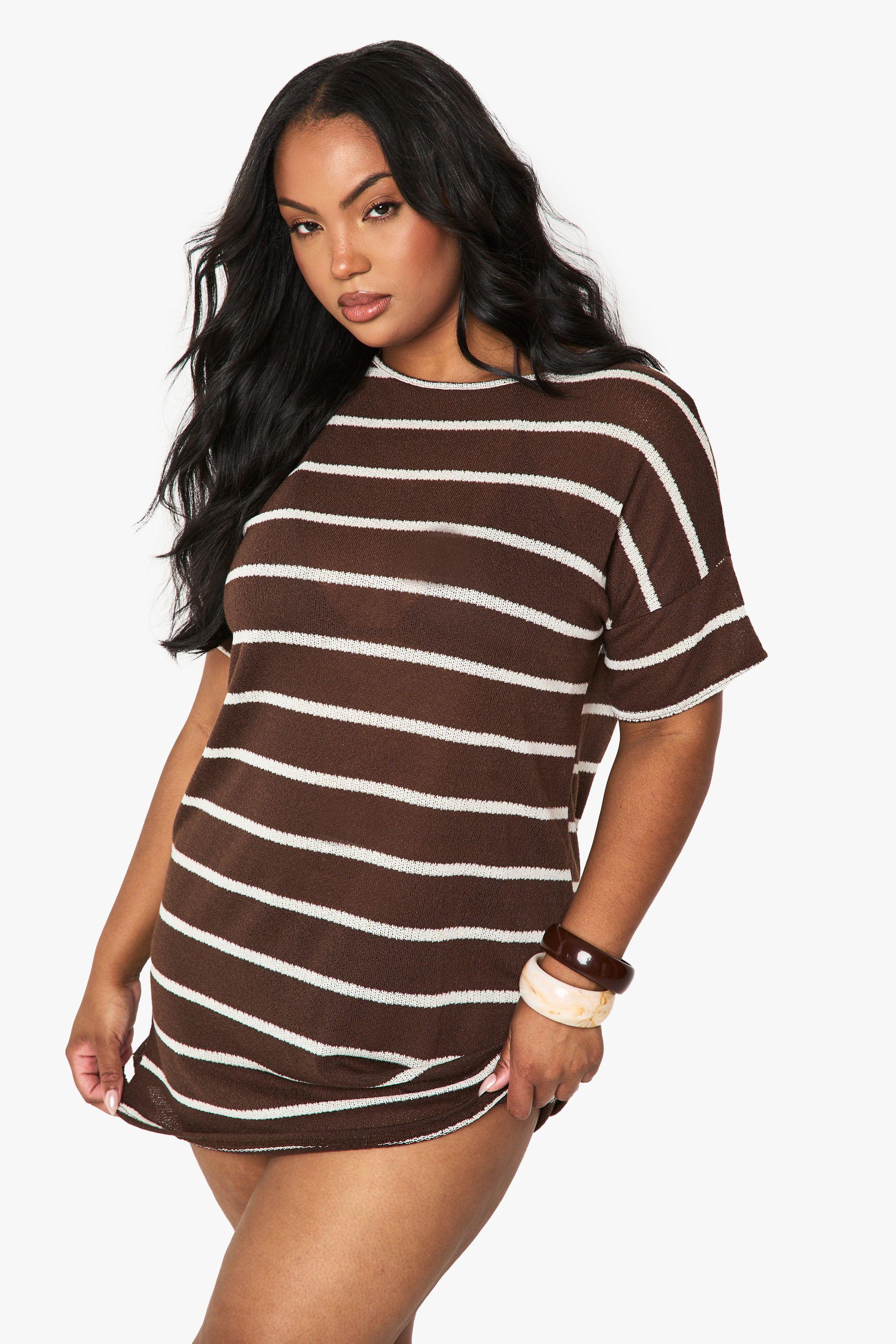Plus Stripe Oversized T-Shirt Dress by BOOHOO