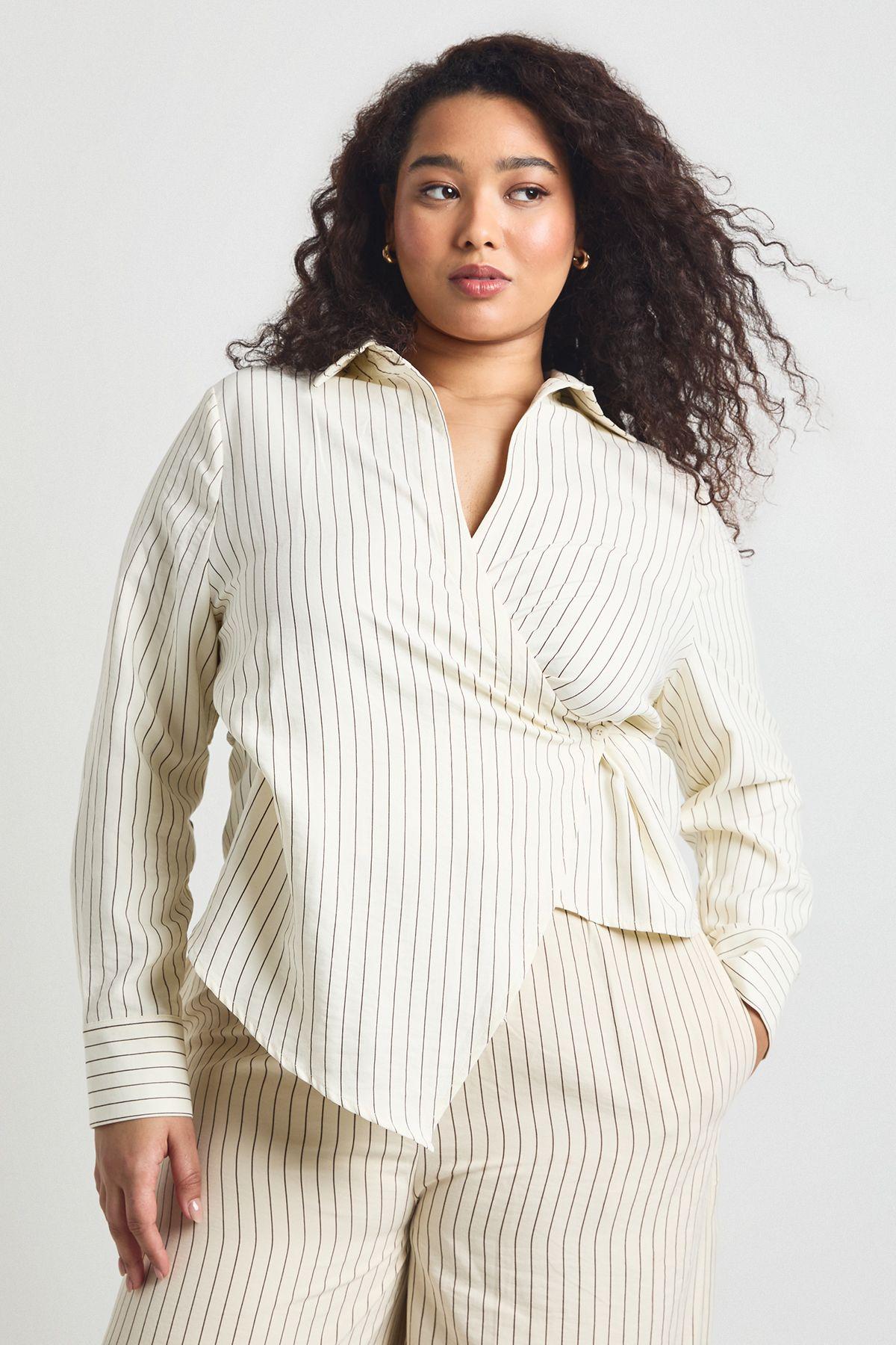 Plus Stripe Peach Wrap Shirt by BOOHOO