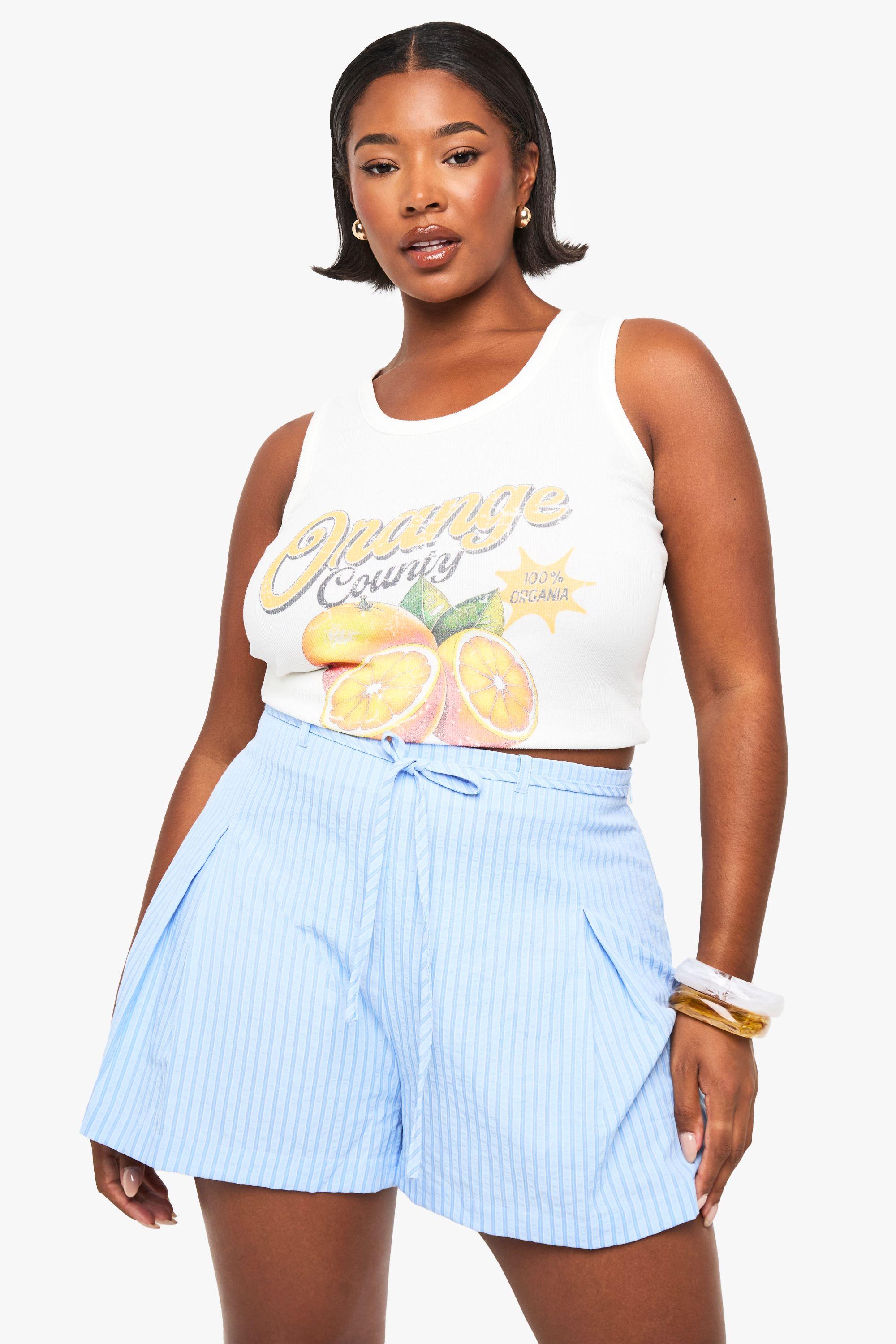 Plus Stripe Pleated Flippy Short by BOOHOO