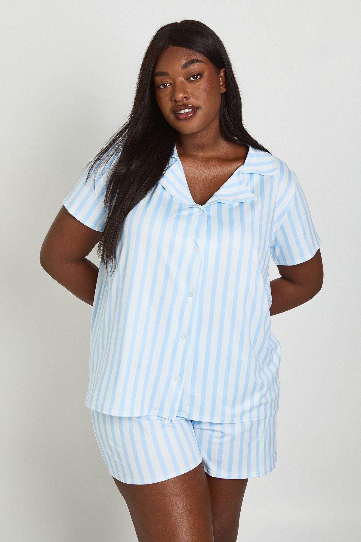 Plus Stripe Short Sleeve  And Short PJ Set by BOOHOO