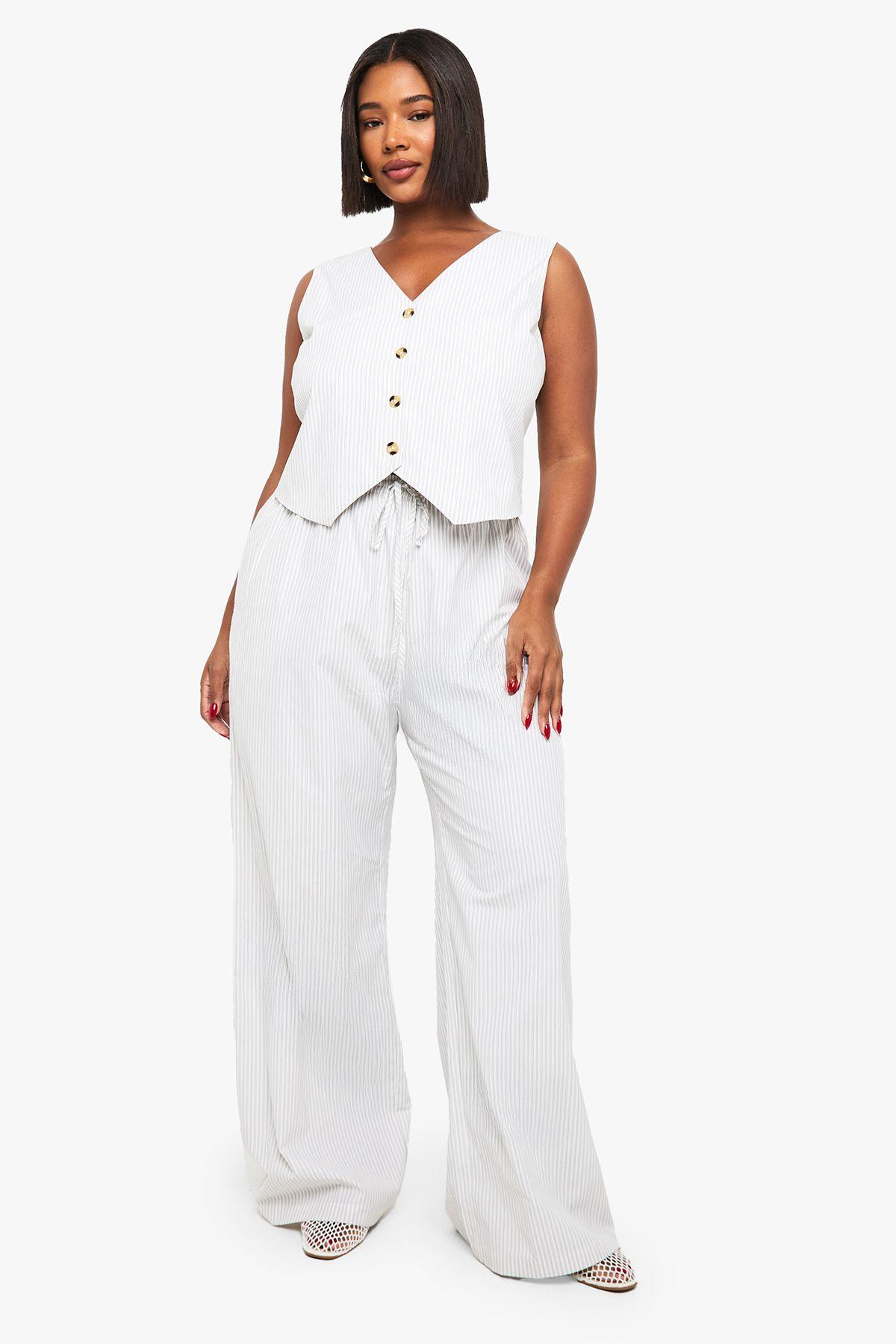 Plus Stripe Waistcoat And Wide Leg Trouser Co-Ord by BOOHOO