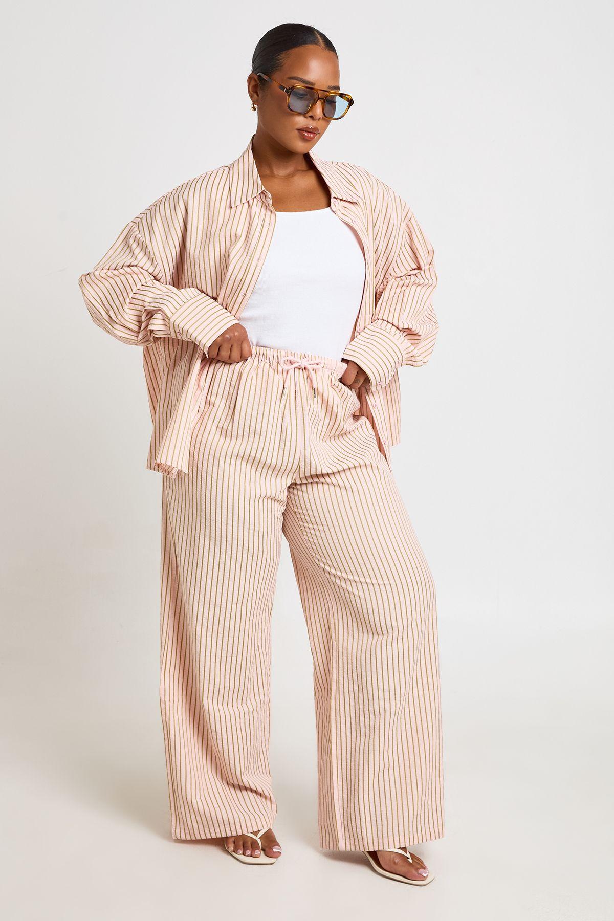 Plus Stripe Wide Leg Trouser by BOOHOO