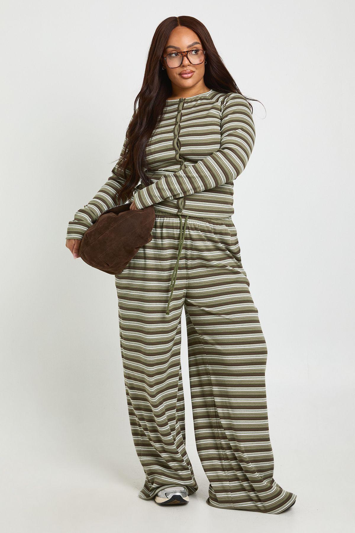Plus Stripe Wide Leg Trousers by BOOHOO