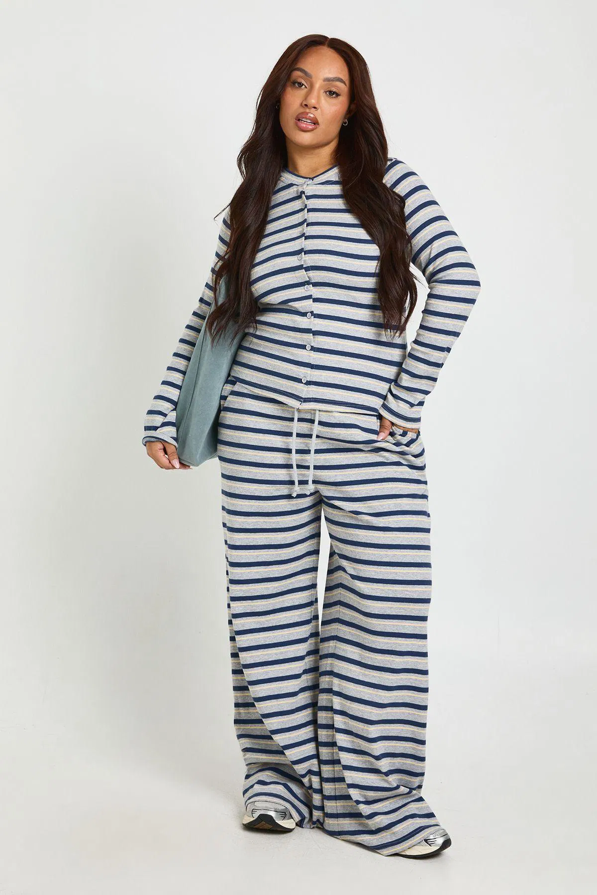 Plus Stripe Wide Leg Trousers by BOOHOO