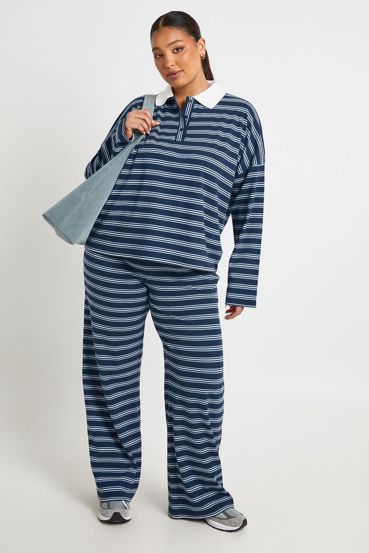 Plus Stripe Wide Leg Trousers by BOOHOO