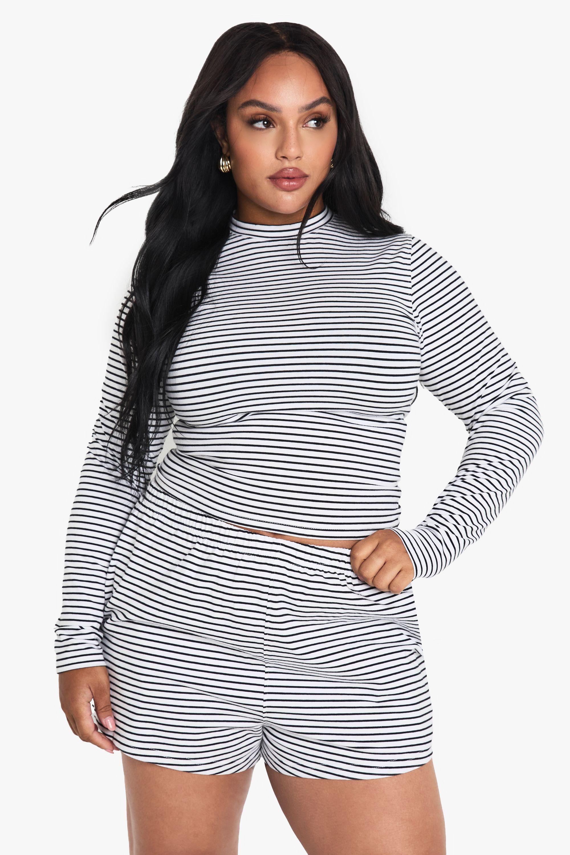 Plus Striped Long Sleeve Top by BOOHOO