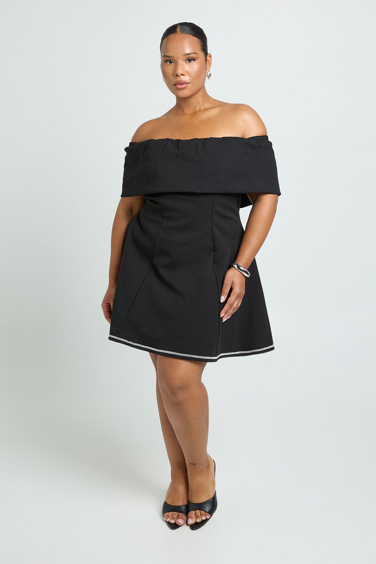 Plus Structured Diamante Bardot Skater Dress by BOOHOO Plus Structured Diamante Bardot Skater Dress by BOOHOO