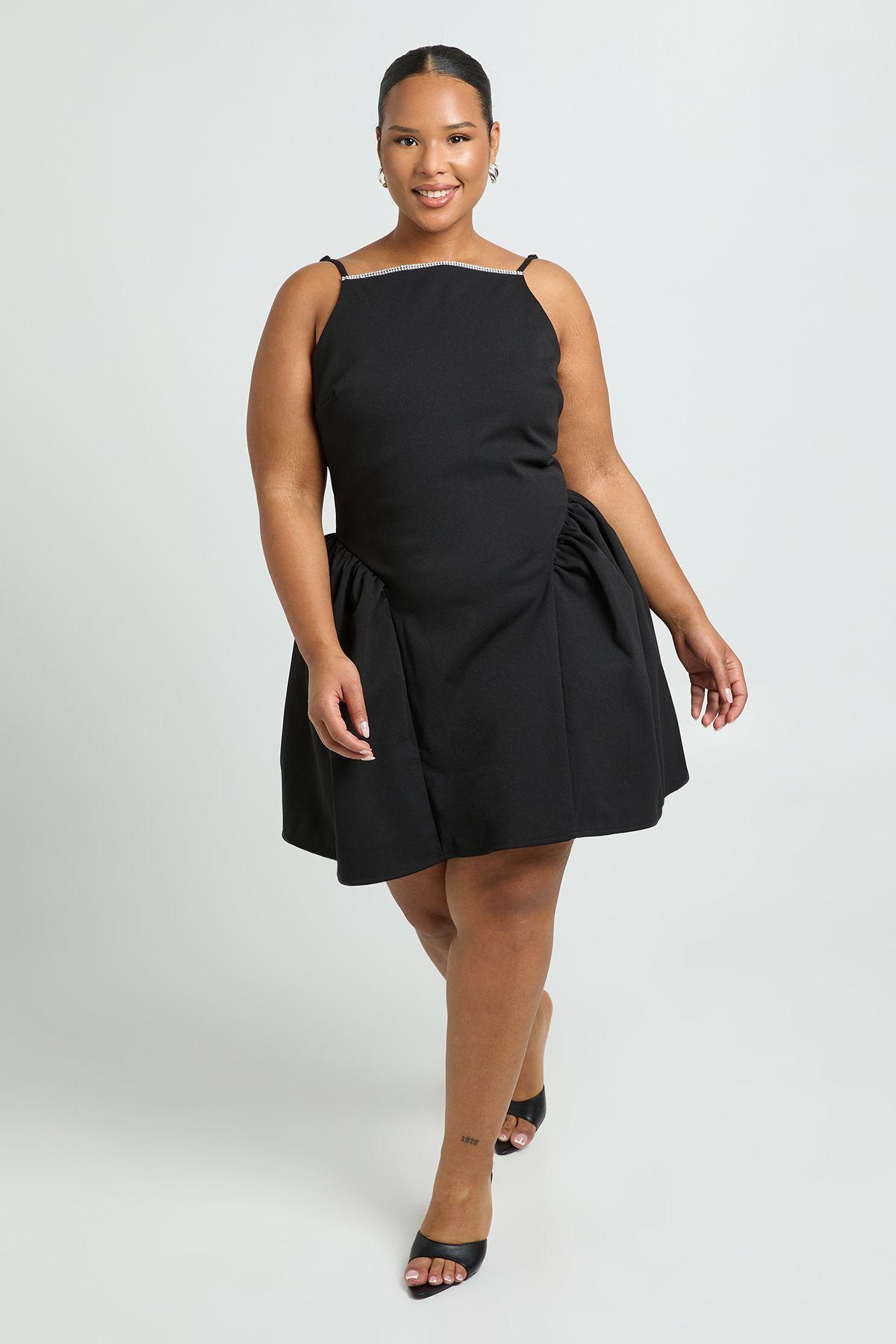 Plus Structured Diamante Straps Strapless Skater Dress by BOOHOO